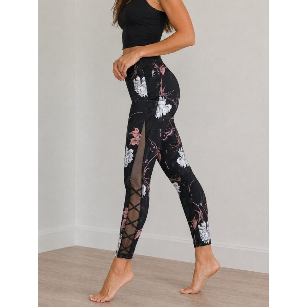 Victoria’s Secret Sport Very Sexy Floral Mesh Lace-Up Leggings Yoga Pants Size S